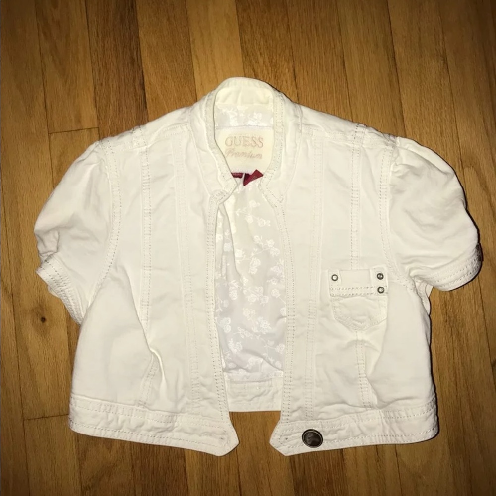 GUESS white cropped jean jacket
